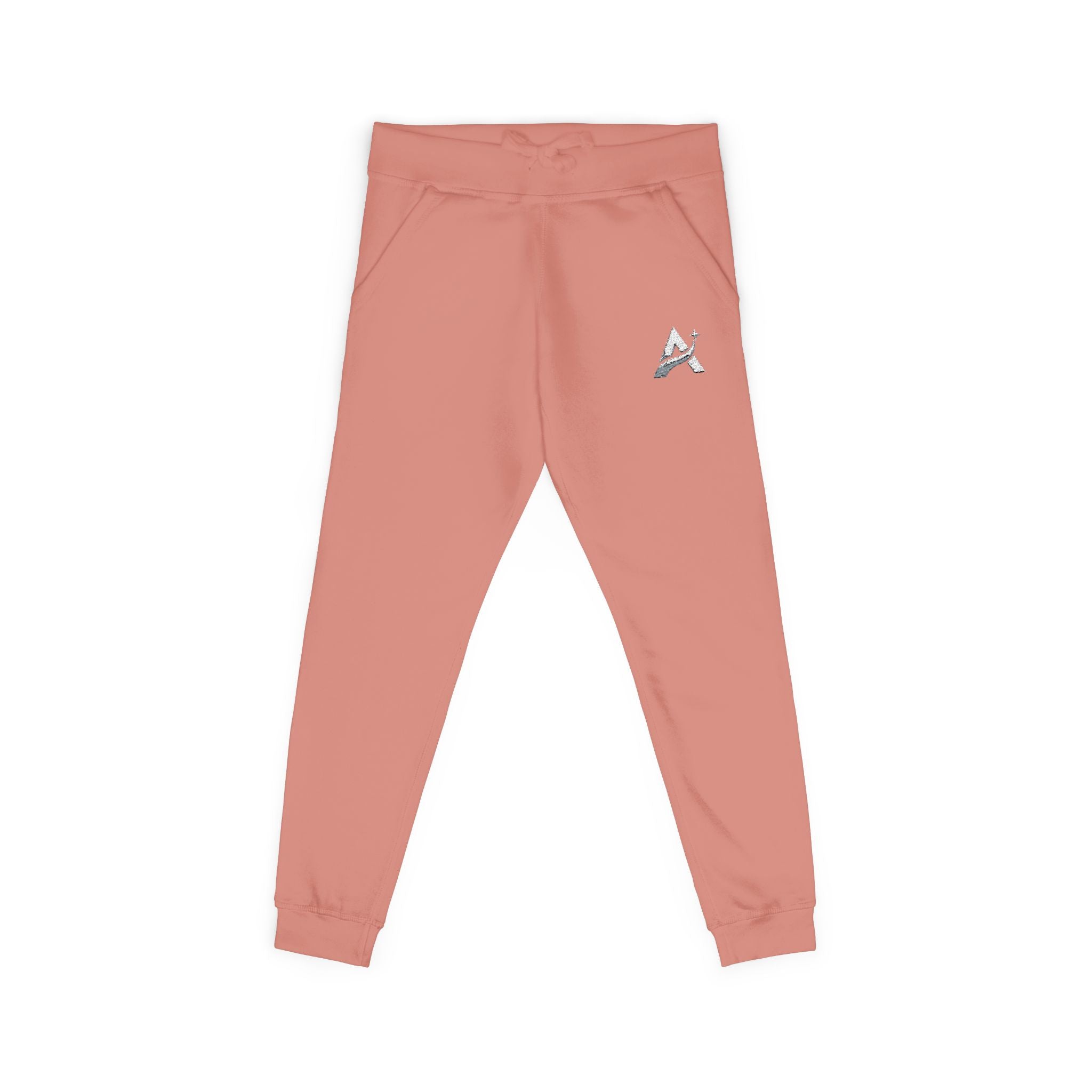 Embroidered Minimal Leaf Fleece Sweatpants — Cozy White Joggers