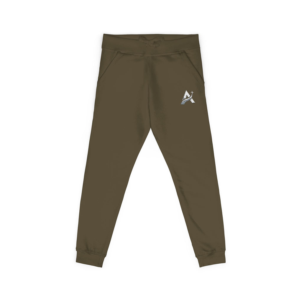 Embroidered Minimal Leaf Fleece Sweatpants — Cozy White Joggers