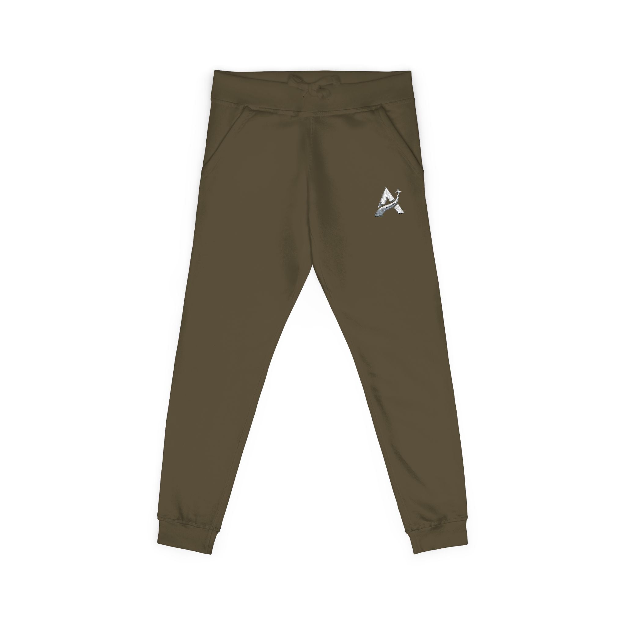 Embroidered Minimal Leaf Fleece Sweatpants — Cozy White Joggers
