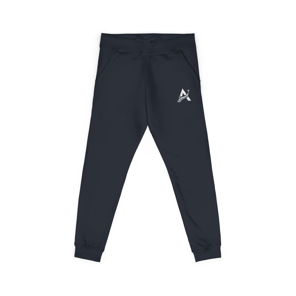 Embroidered Minimal Leaf Fleece Sweatpants — Cozy White Joggers