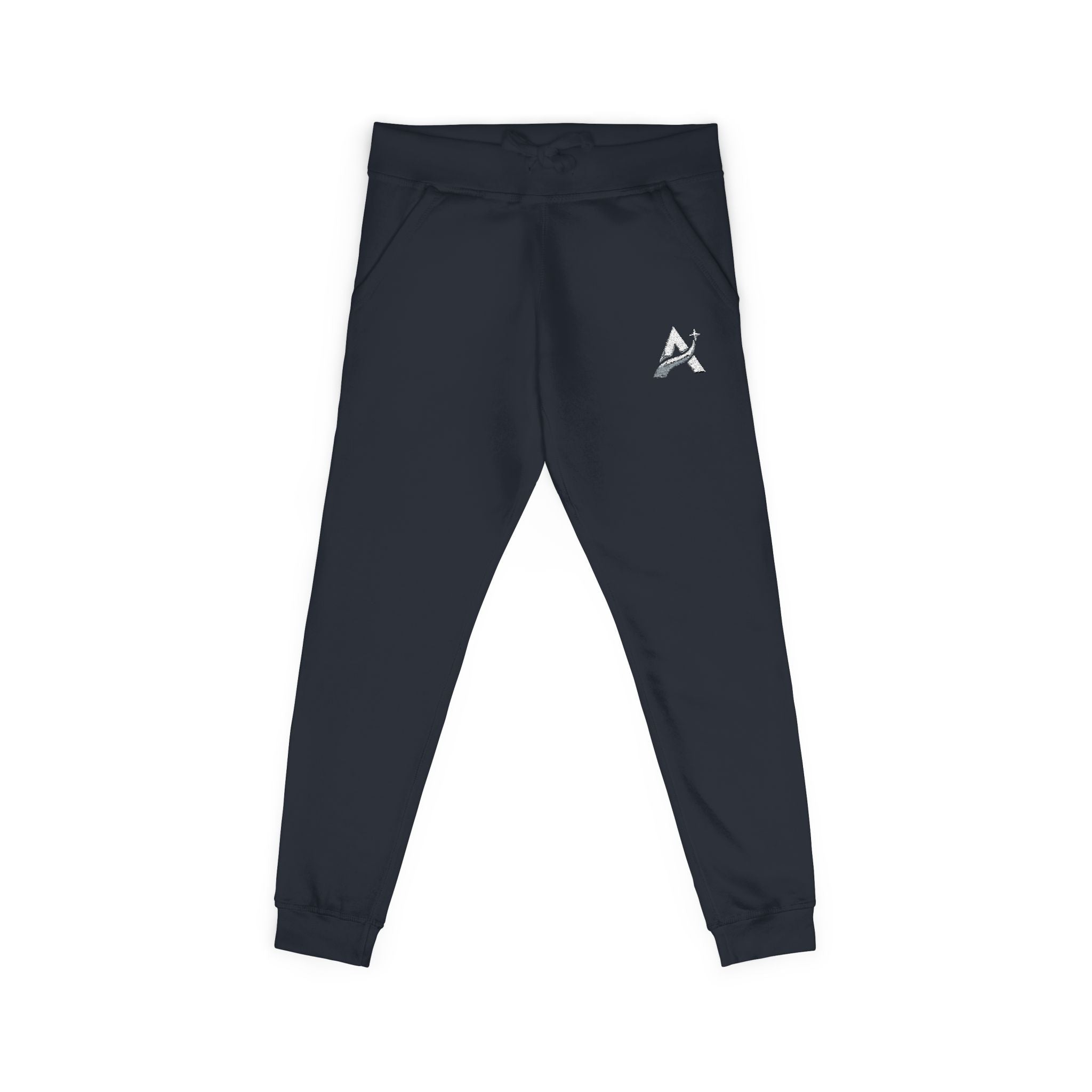 Embroidered Minimal Leaf Fleece Sweatpants — Cozy White Joggers