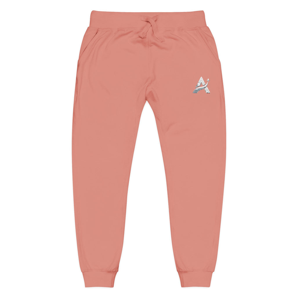 Embroidered Minimal Leaf Fleece Sweatpants — Cozy White Joggers