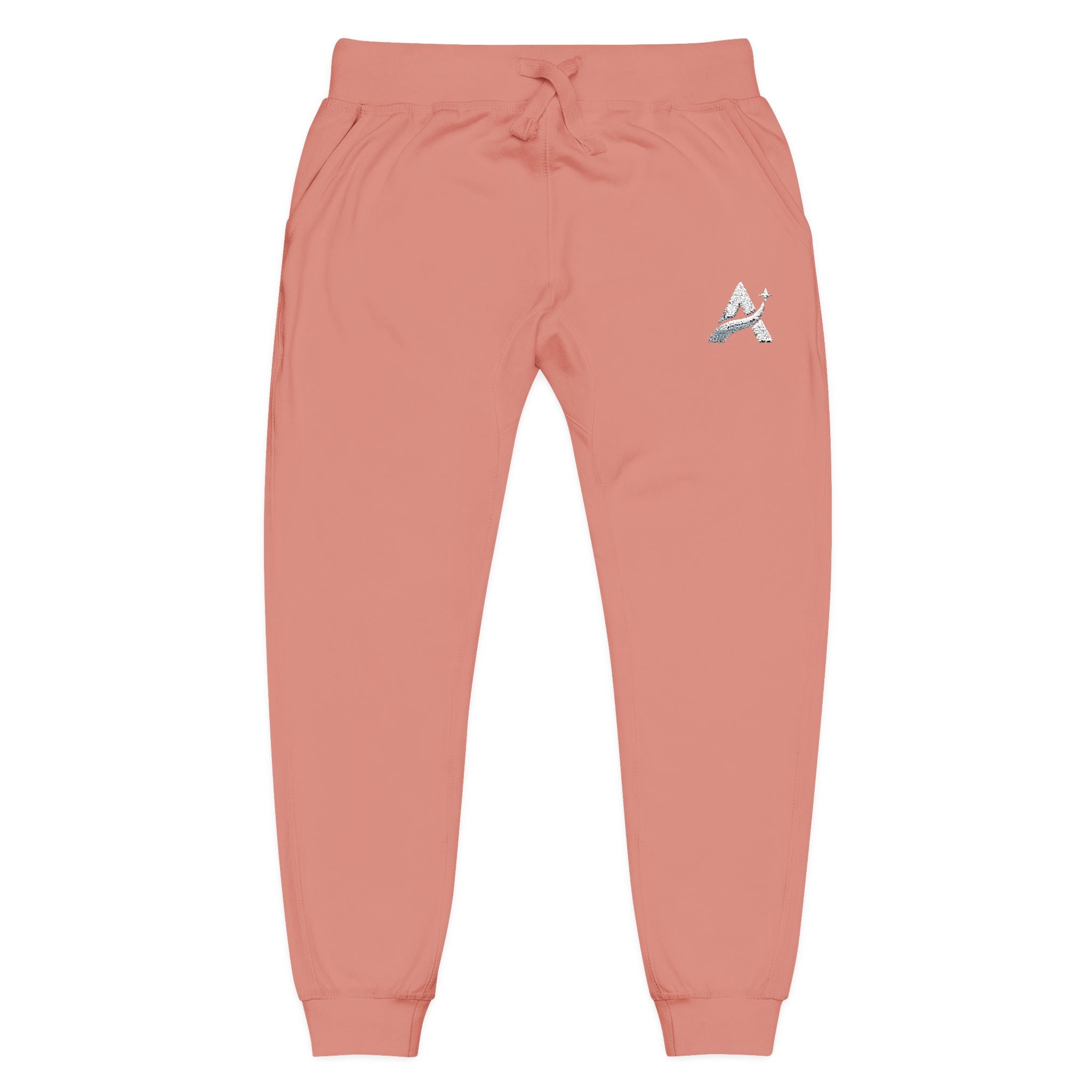 Embroidered Minimal Leaf Fleece Sweatpants — Cozy White Joggers