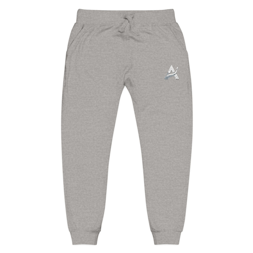 Embroidered Minimal Leaf Fleece Sweatpants — Cozy White Joggers