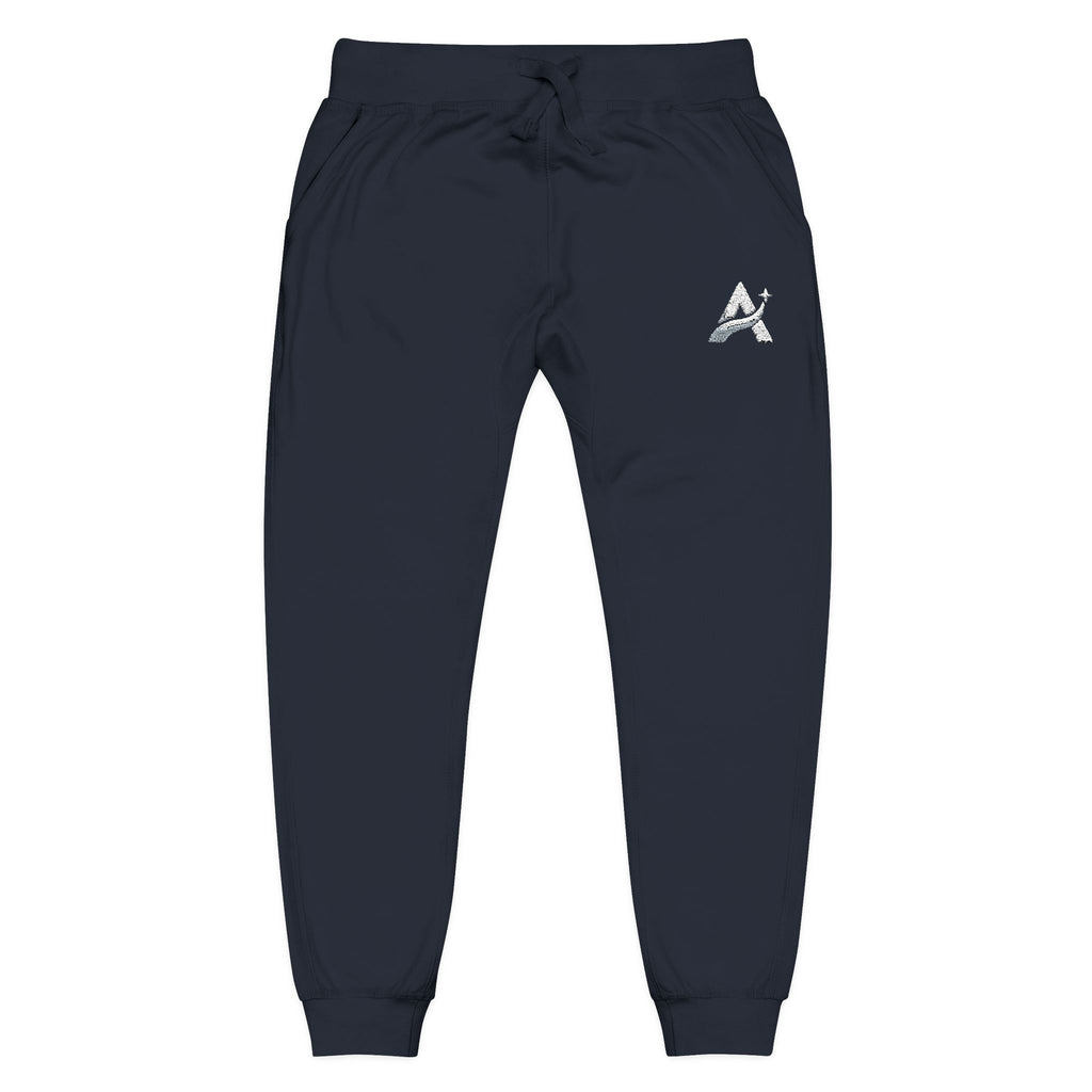 Embroidered Minimal Leaf Fleece Sweatpants — Cozy White Joggers