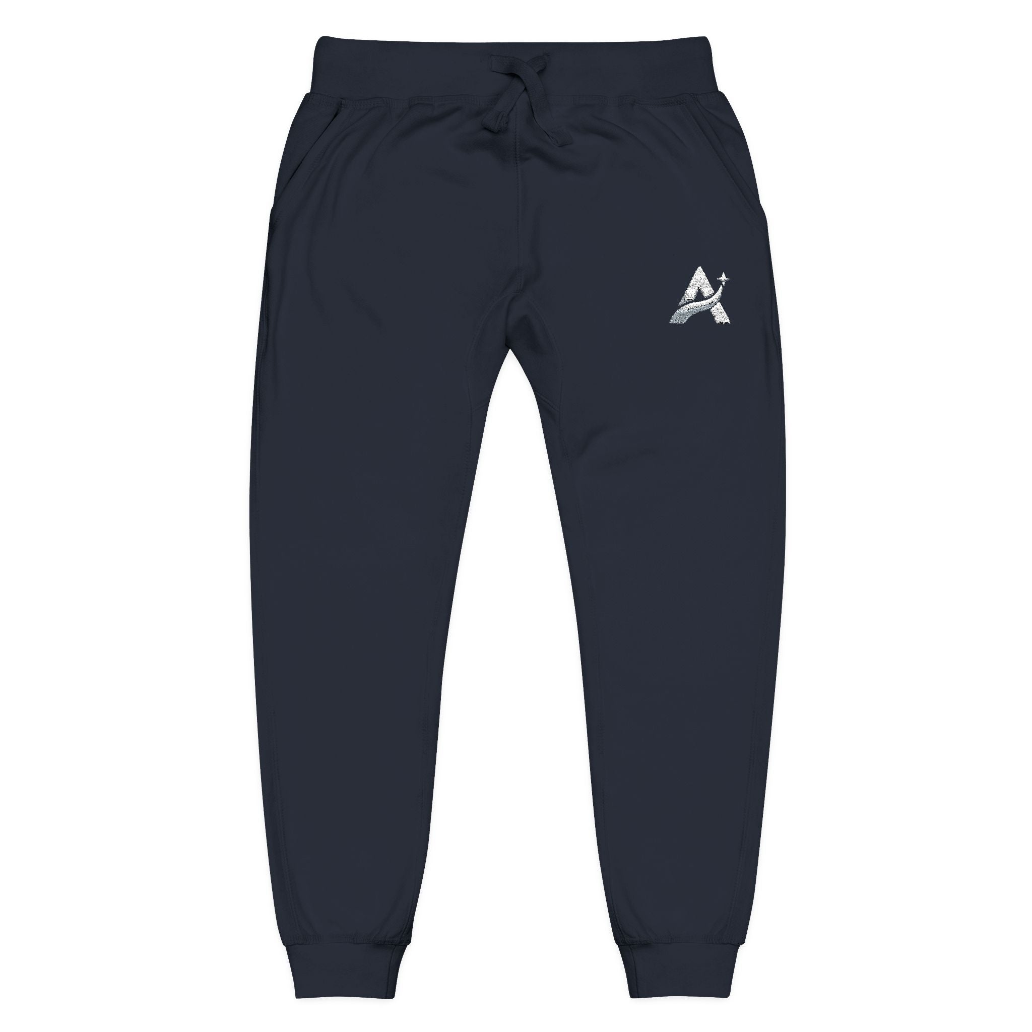 Embroidered Minimal Leaf Fleece Sweatpants — Cozy White Joggers