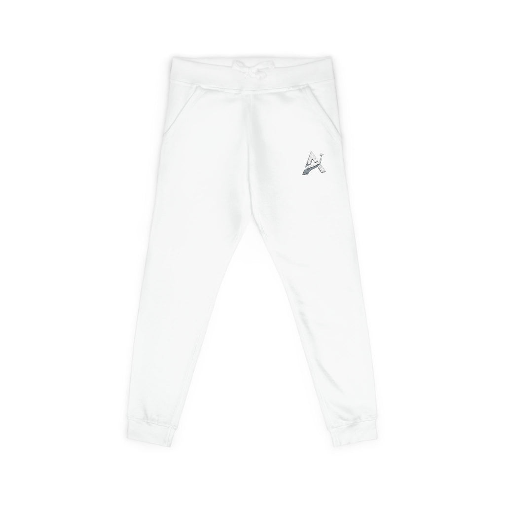 Embroidered Minimal Leaf Fleece Sweatpants — Cozy White Joggers
