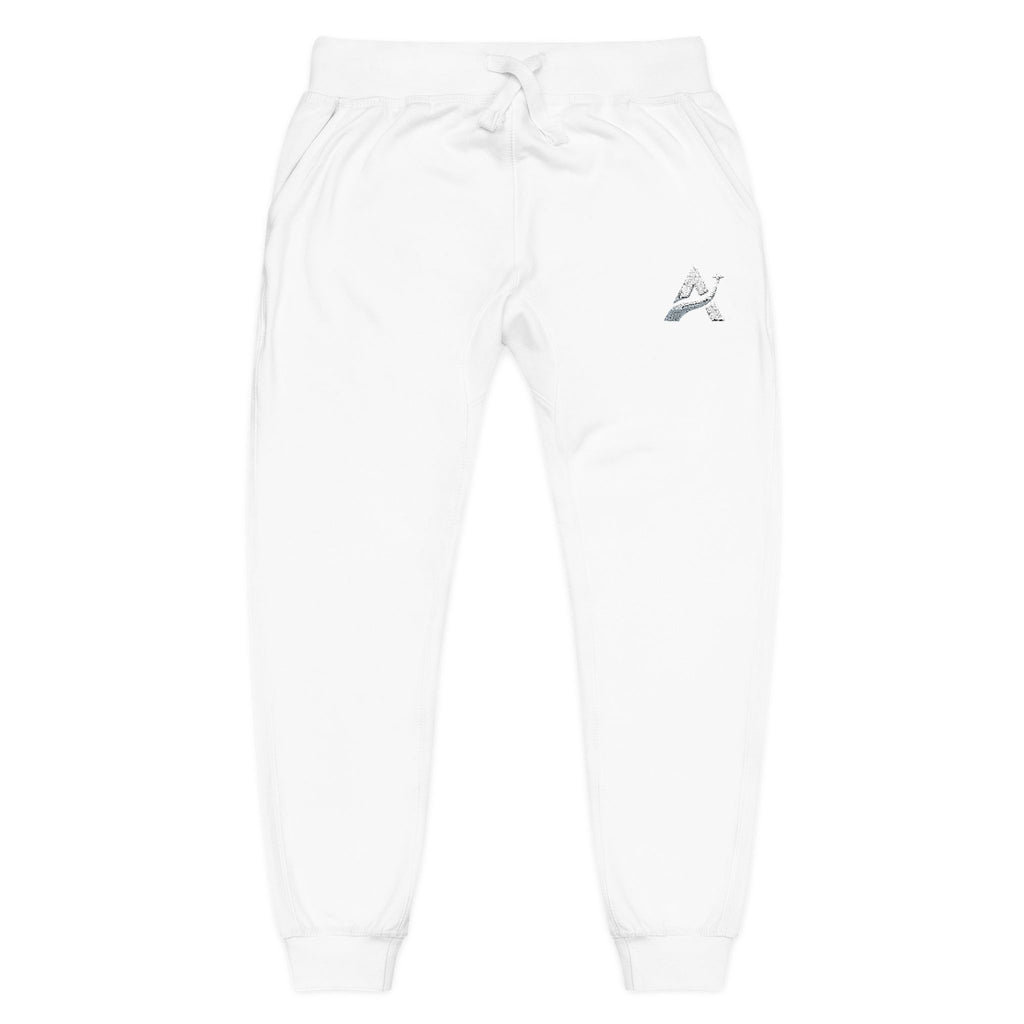 Embroidered Minimal Leaf Fleece Sweatpants — Cozy White Joggers