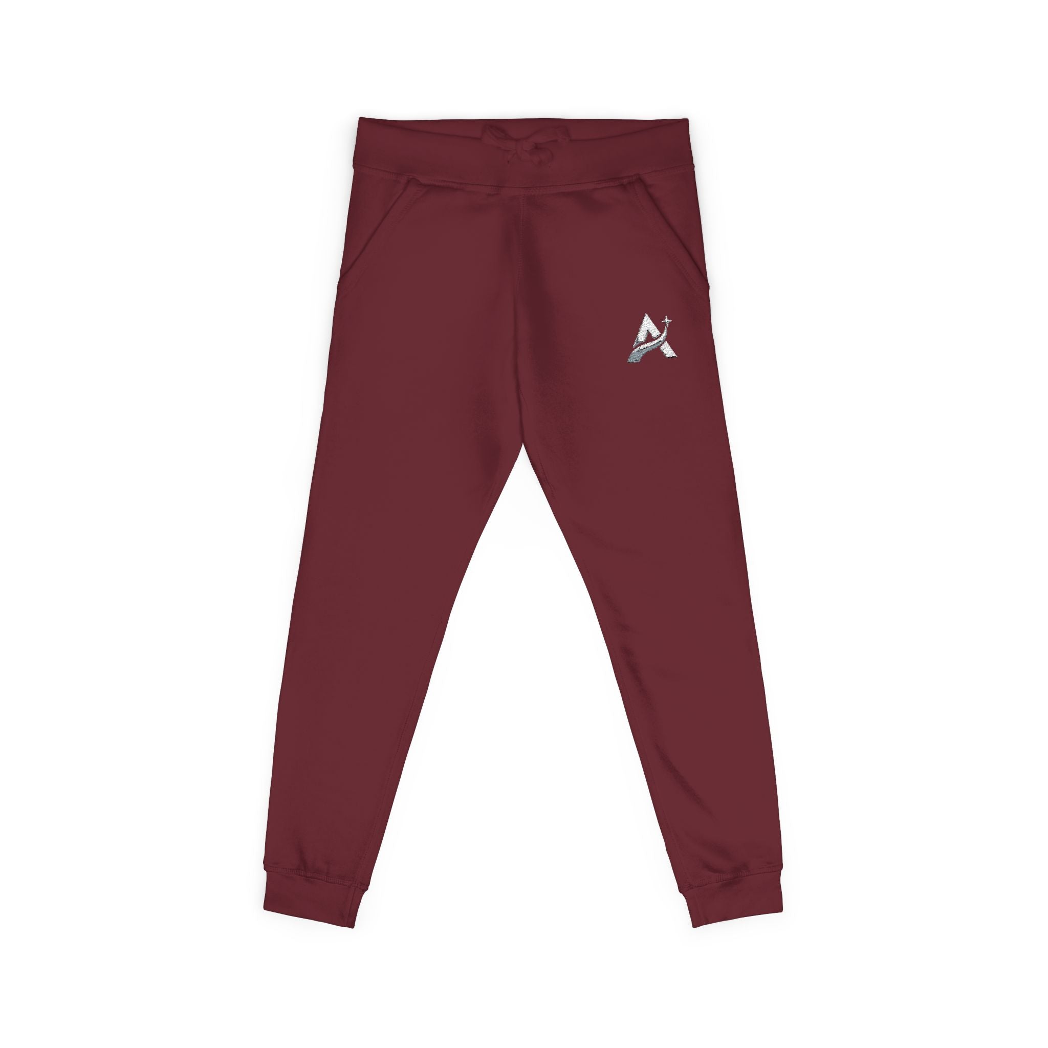Embroidered Minimal Leaf Fleece Sweatpants — Cozy White Joggers