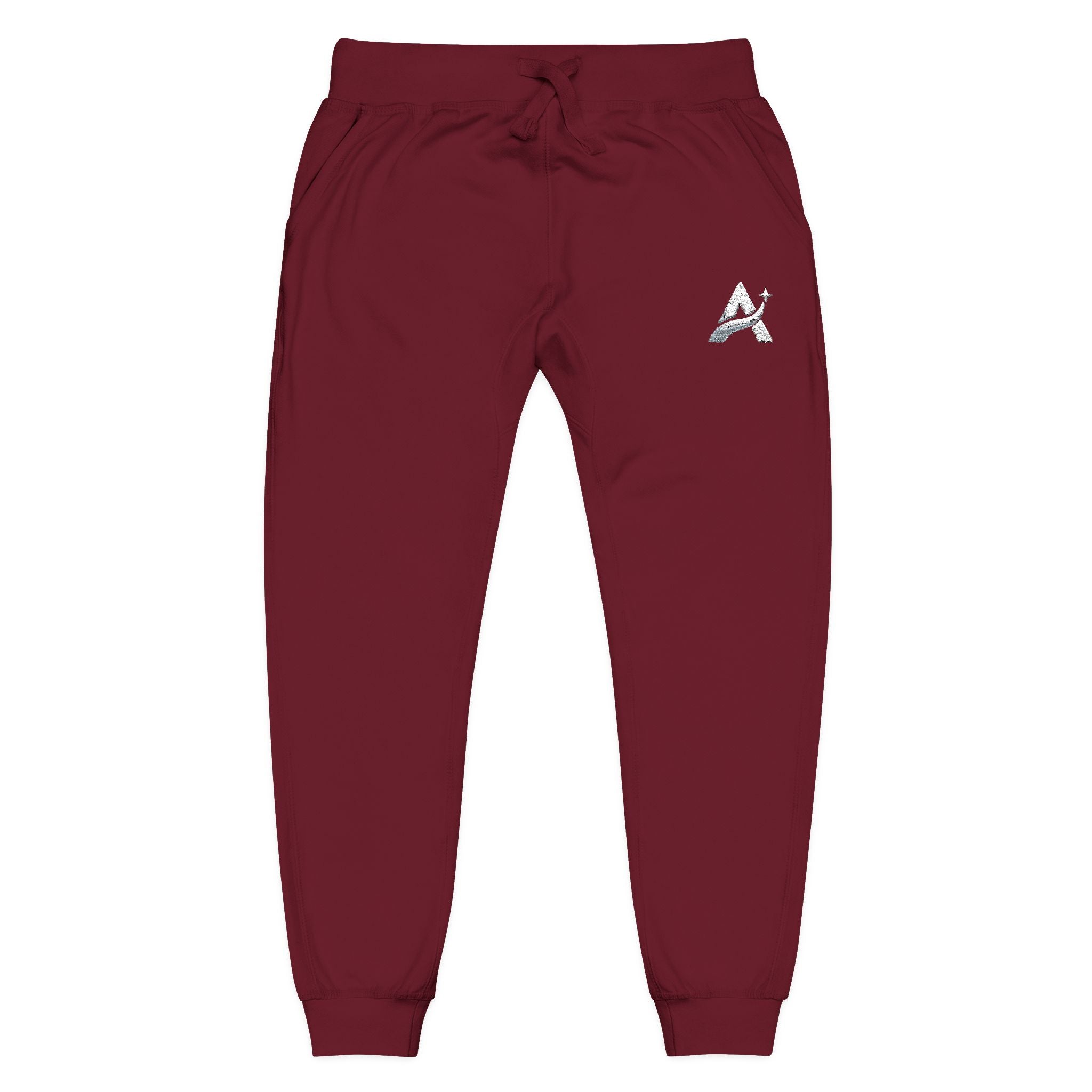 Embroidered Minimal Leaf Fleece Sweatpants — Cozy White Joggers