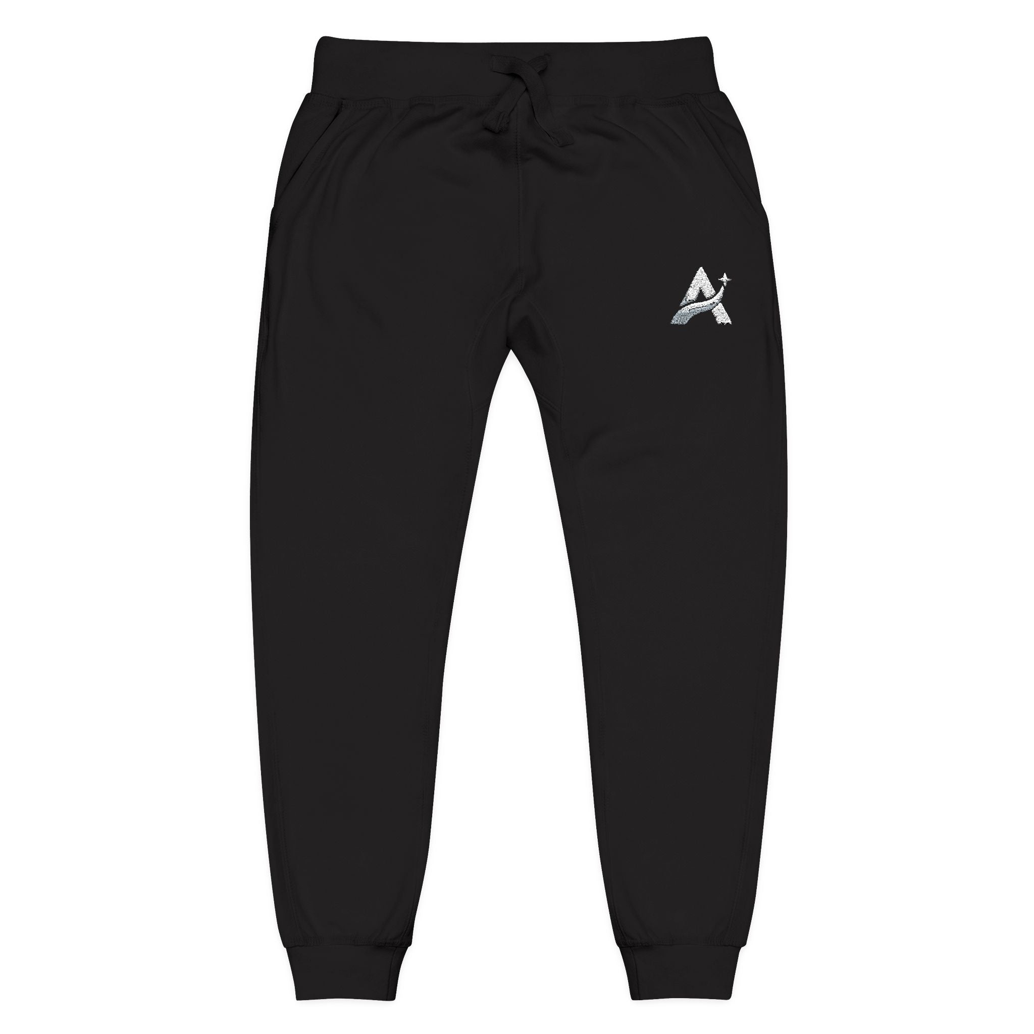 Embroidered Minimal Leaf Fleece Sweatpants — Cozy White Joggers
