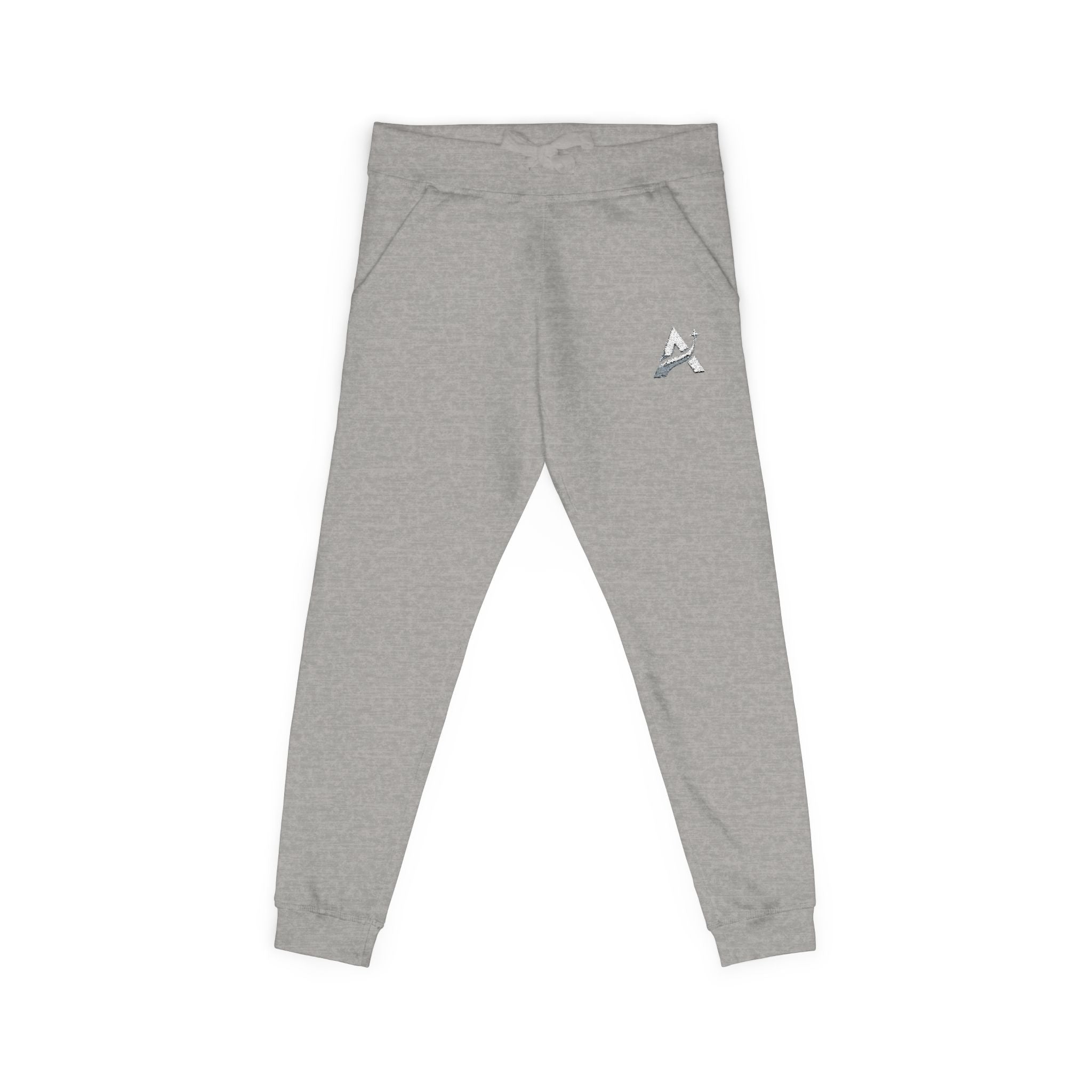 Embroidered Minimal Leaf Fleece Sweatpants — Cozy White Joggers
