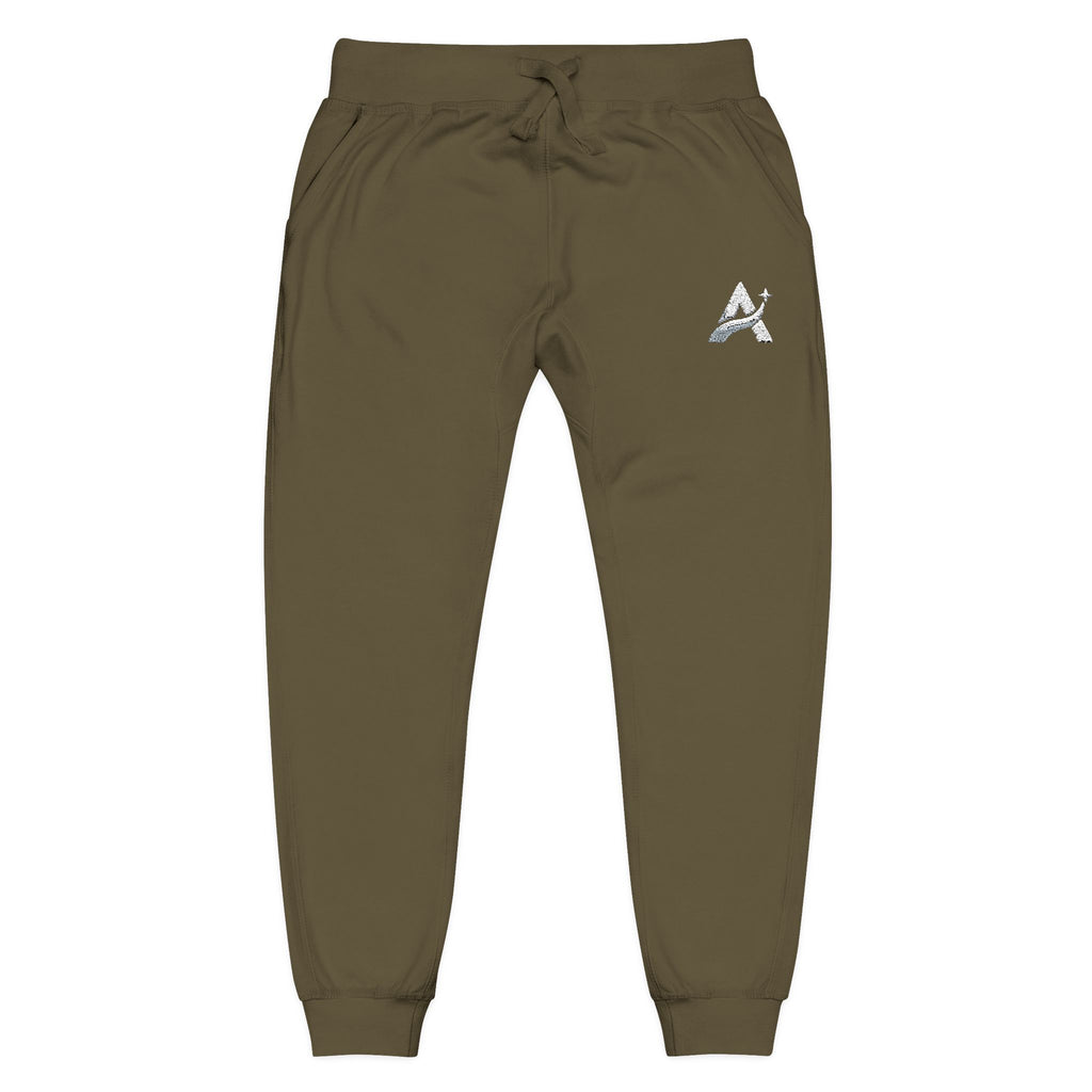 Embroidered Minimal Leaf Fleece Sweatpants — Cozy White Joggers