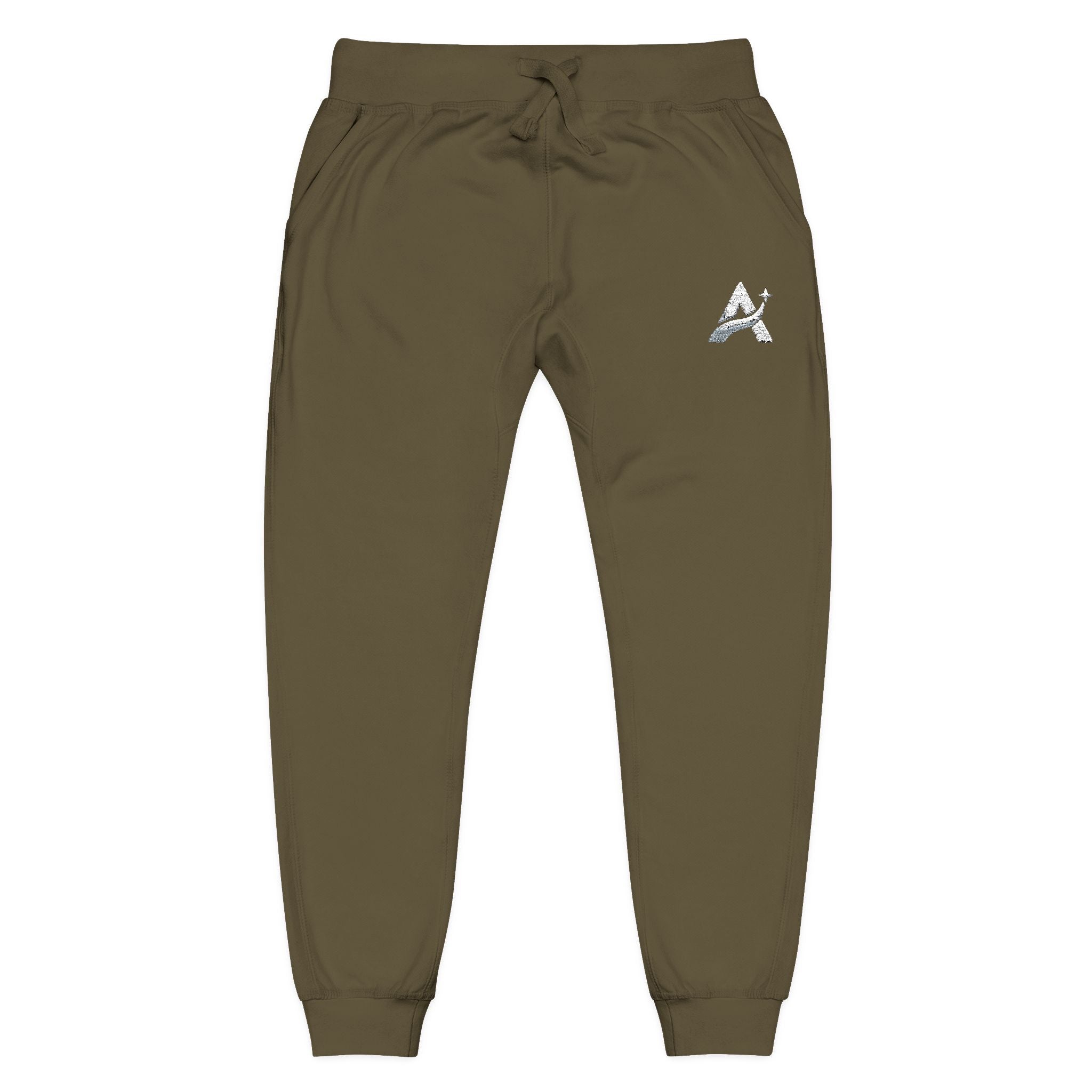 Embroidered Minimal Leaf Fleece Sweatpants — Cozy White Joggers