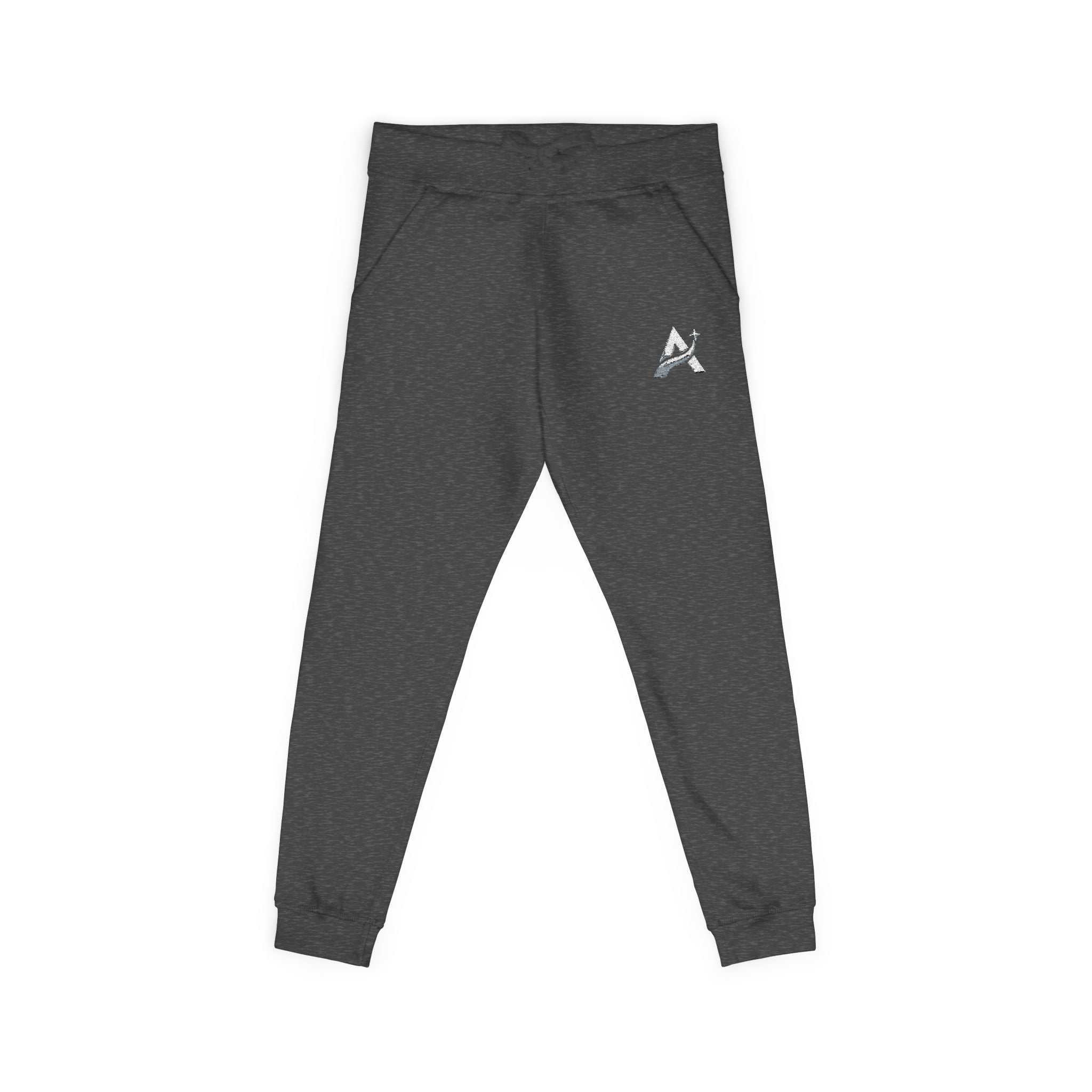 Embroidered Minimal Leaf Fleece Sweatpants — Cozy White Joggers