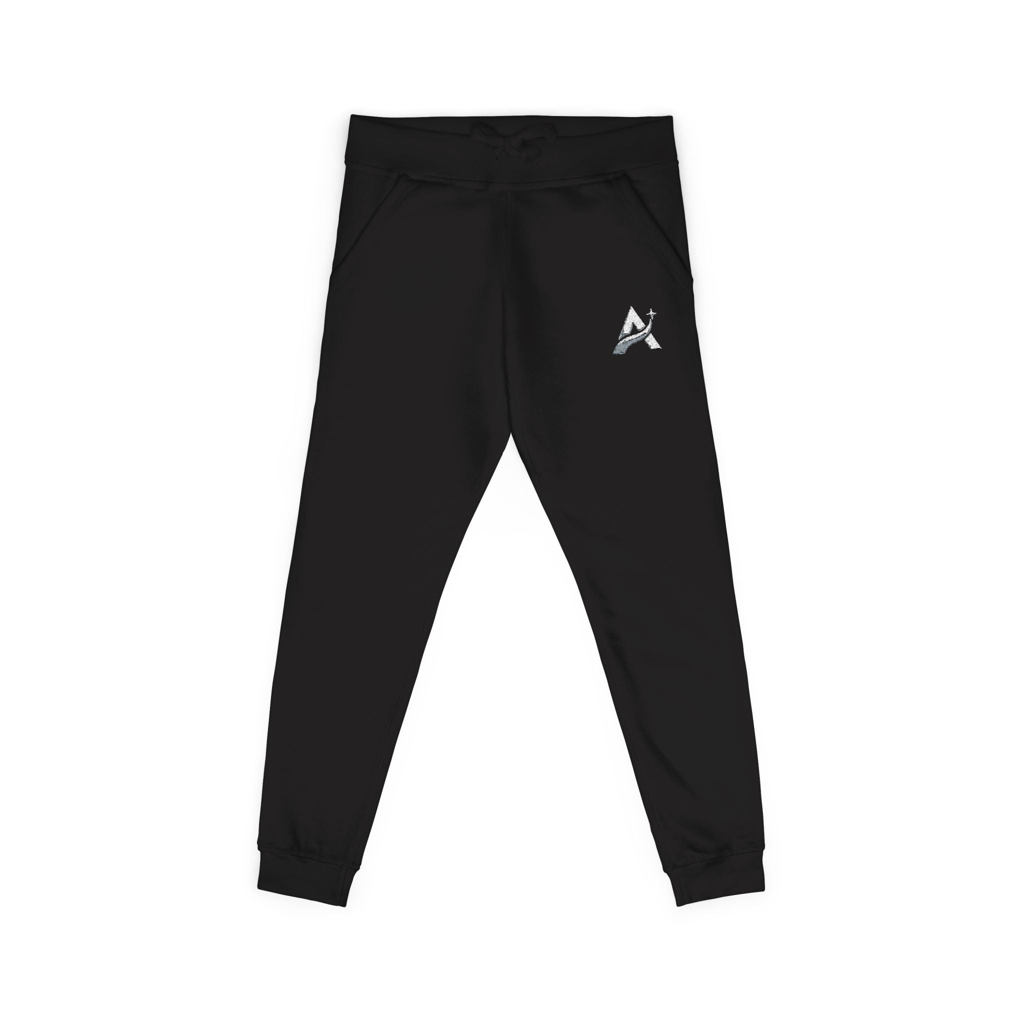 Embroidered Minimal Leaf Fleece Sweatpants — Cozy White Joggers